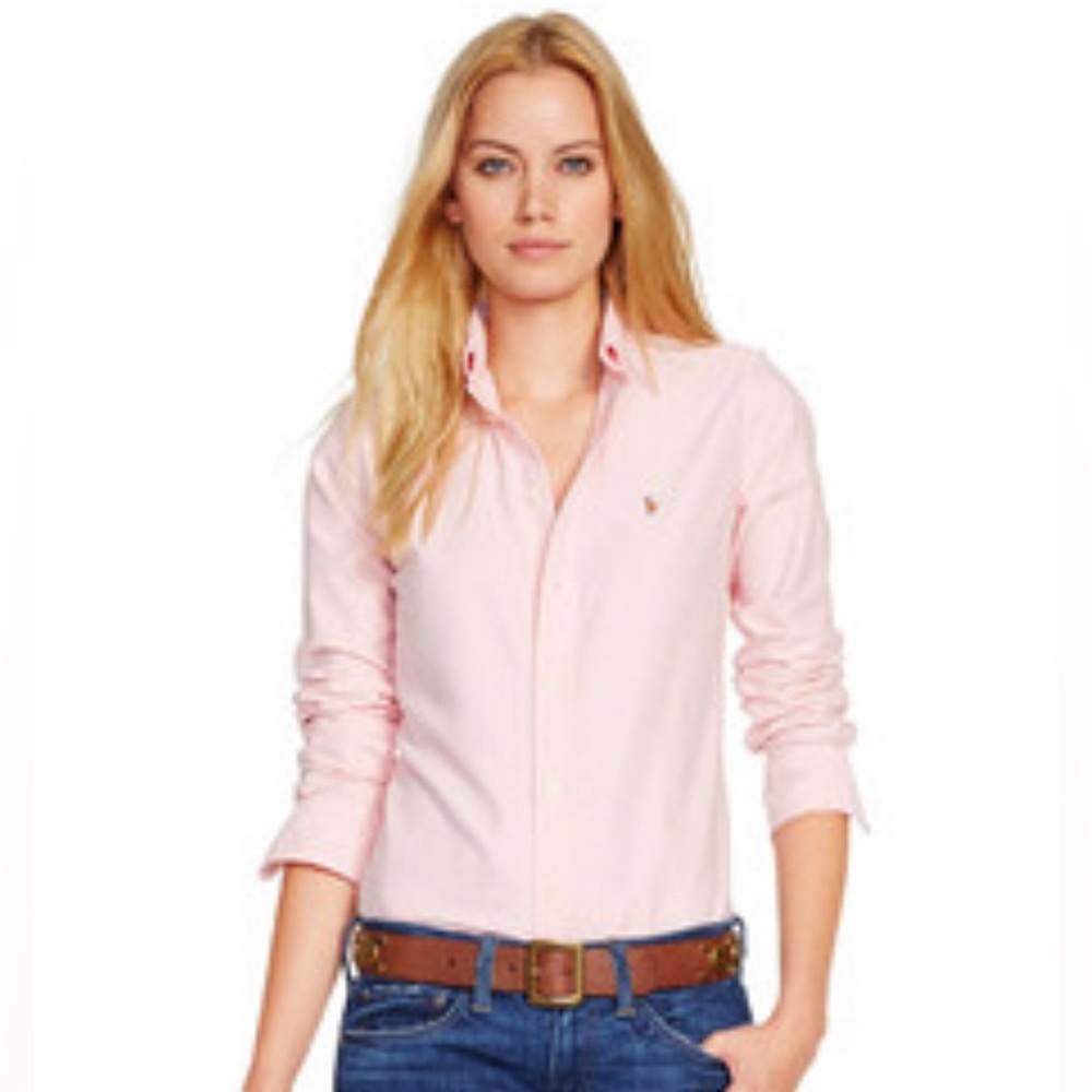 RALPH LAUREN Sport Women’s Pink Slim Fit Button Down Logo Oxford Shirt - Size 4